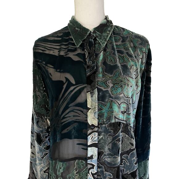 Chicos Womens Floral Silk Blend Velvet Burnout Top Size M Sheer Whimsigoth Fairy - Picture 4 of 9